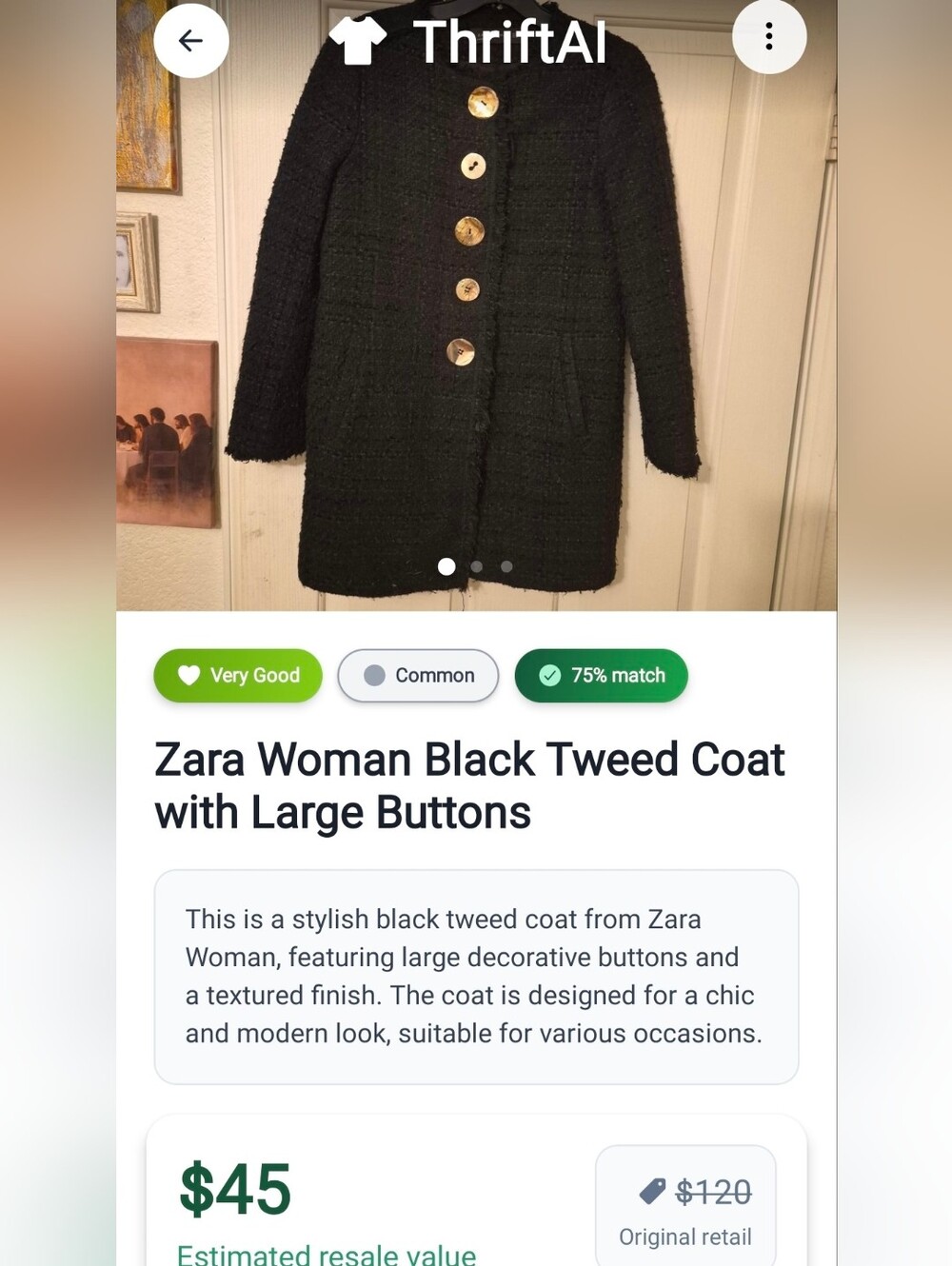 Zara Tweed Boucle Frayed Trim Collarless Coat Gold Buttons - Picture 7 of 7